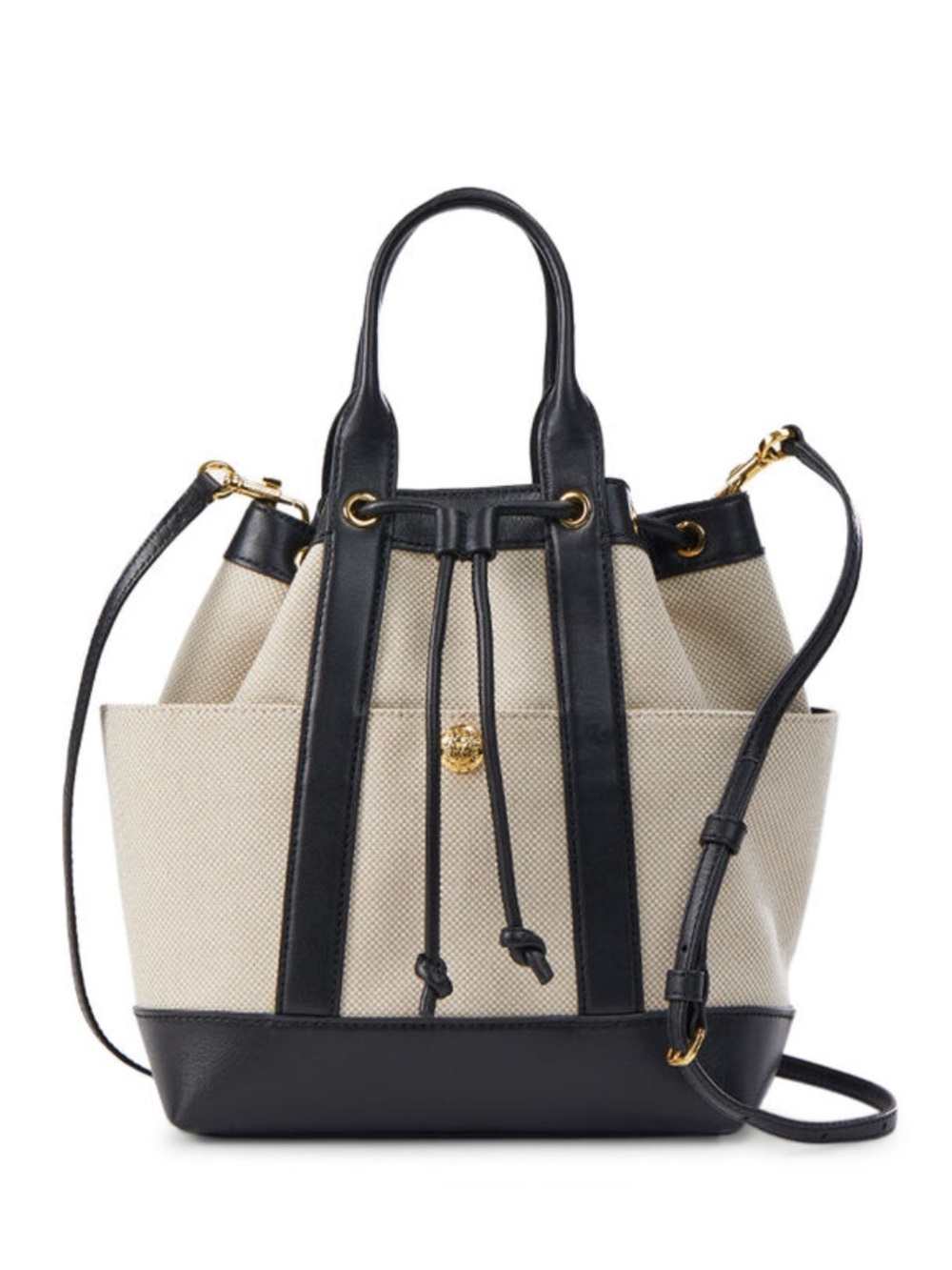 Veronica Beard Goody Canvas Drawstring Tote Bag with Black Trim